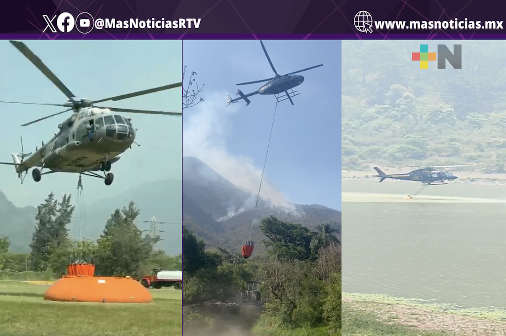 Operaciones aéreas respaldan combate a incendios forestales en Tlilapan e Ixhuatlán